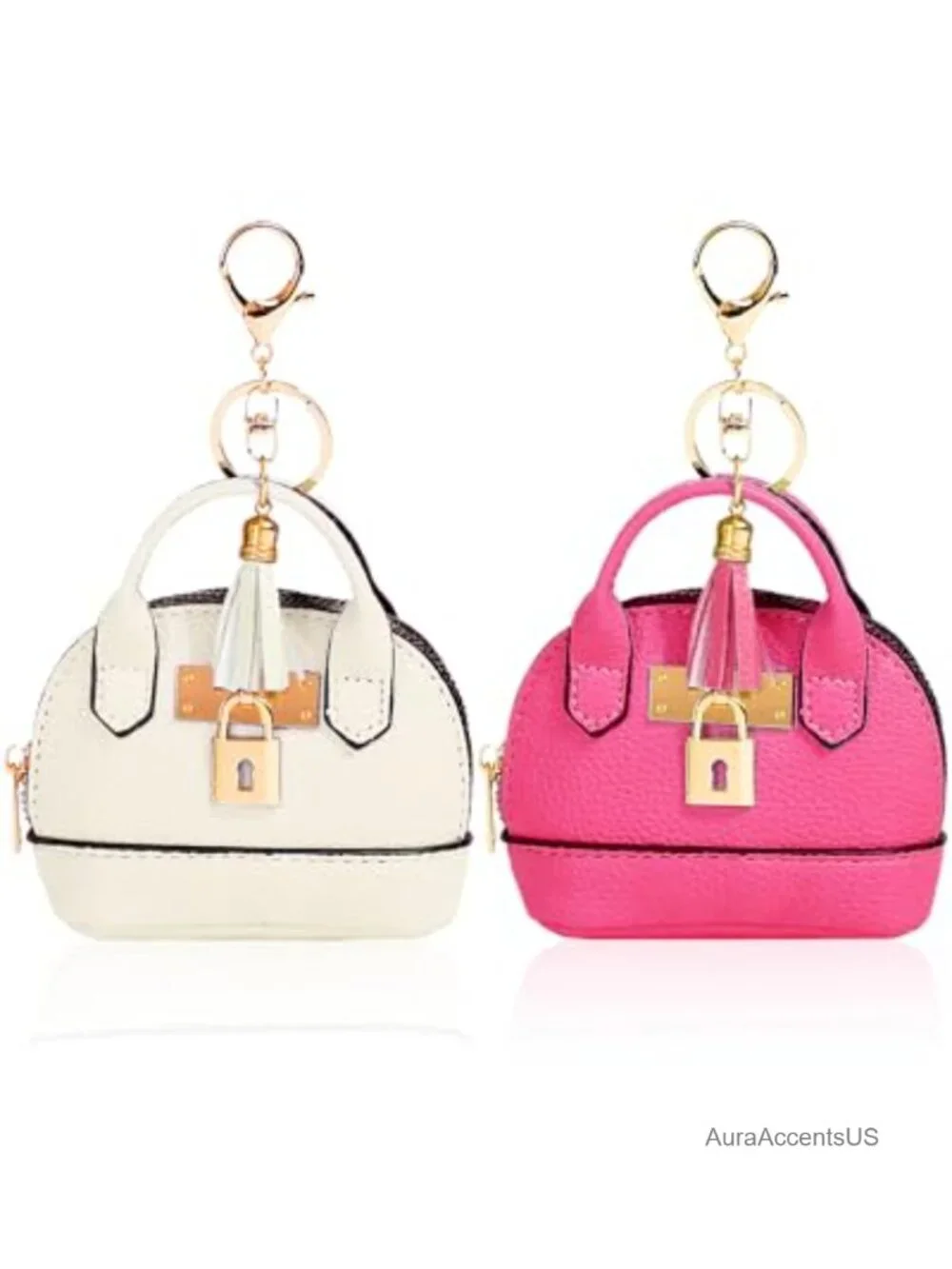 2 Pack PU Leather Mini Cosmetic Bag Keychain Card Holder Zipper Pouch Lipstick